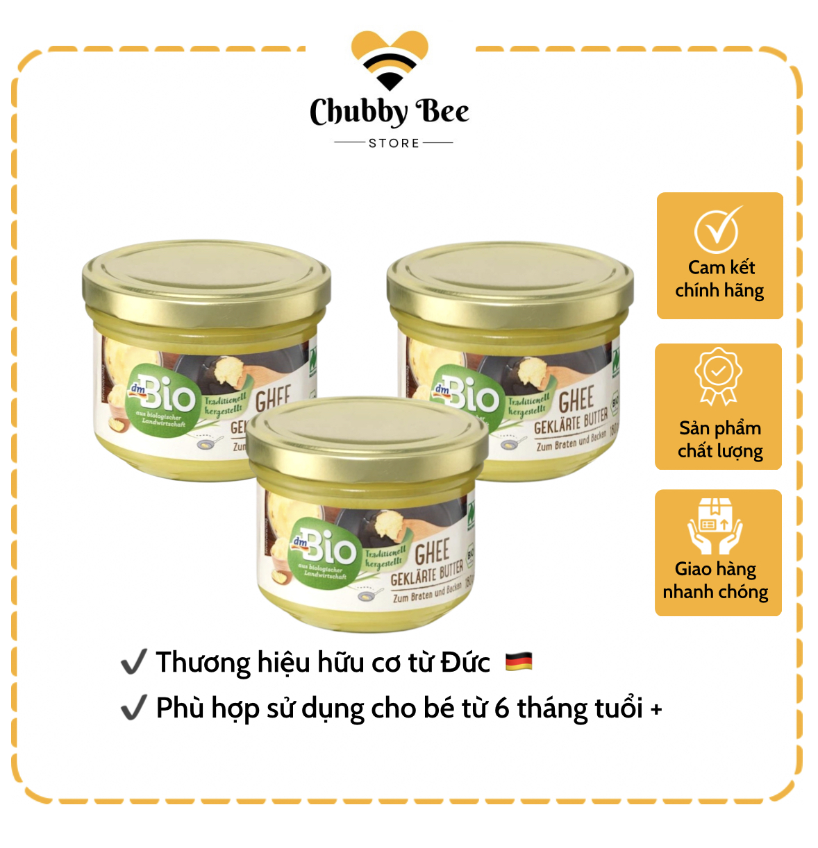 Bơ ghee hữu cơ nội địa đức 180g cho bé từ 6m+
