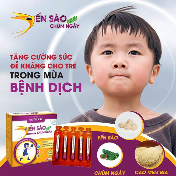 Siro Yến Sào Chùm Ngây - Hỗ trợ tăng cường sức đề kháng, giảm ốm, ho, kích thích tiêu hóa, giúp ăn ngon cho trẻ Hộp 20 ống