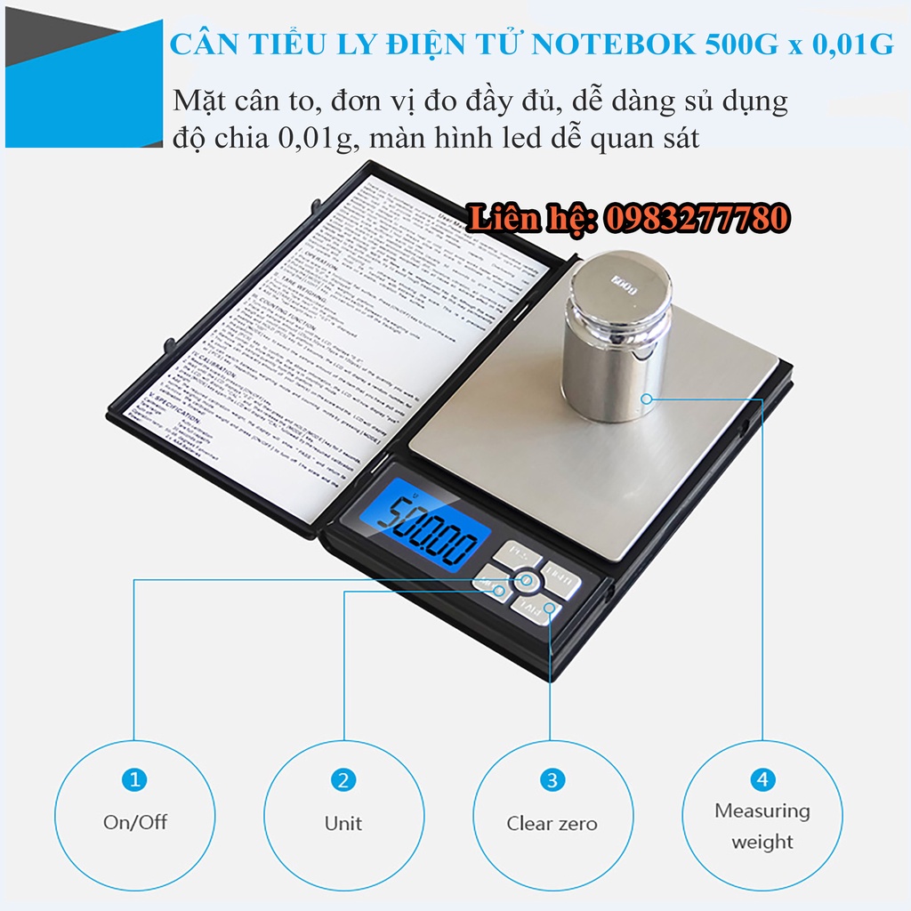 Cân tiểu ly 500g x 0,01g notebook