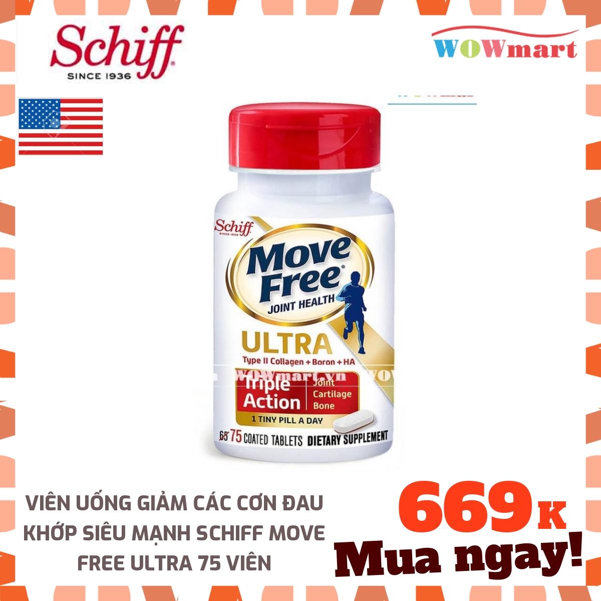 Viên uống giảm các cơn đau khớp siêu mạnh Schiff Move Free Ultra 75 viên -