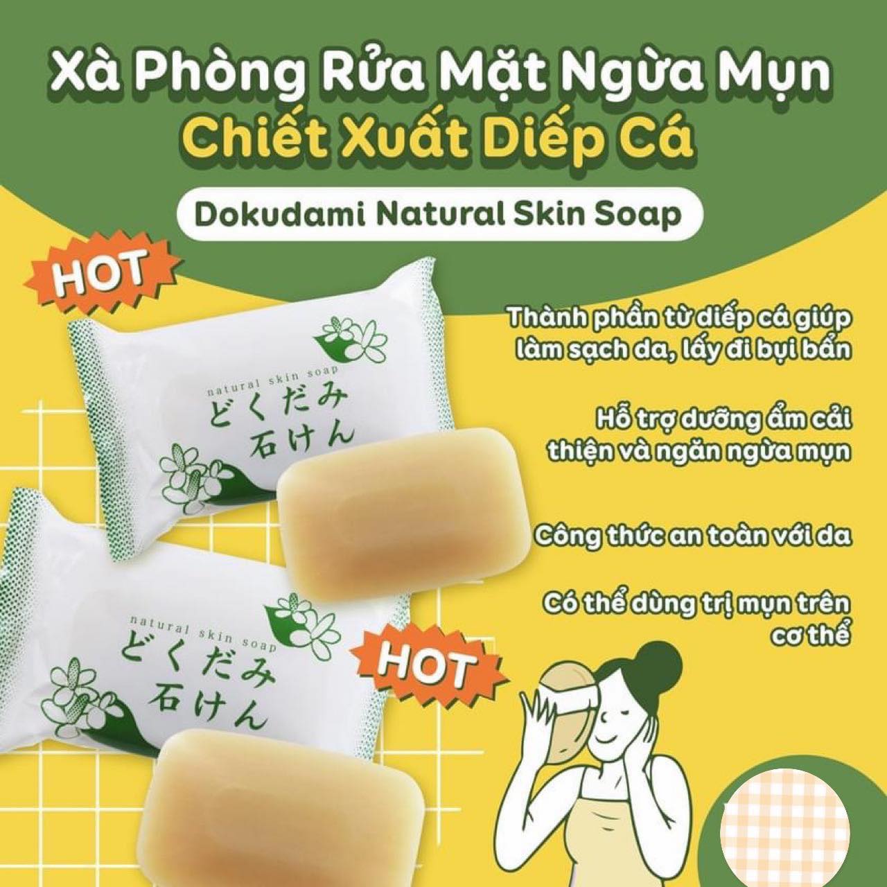 Xà Phòng Diếp Cá Giúp Ngăn Ngừa Mụn Chinoshio Dokudami Natural Skin Soap 130g.