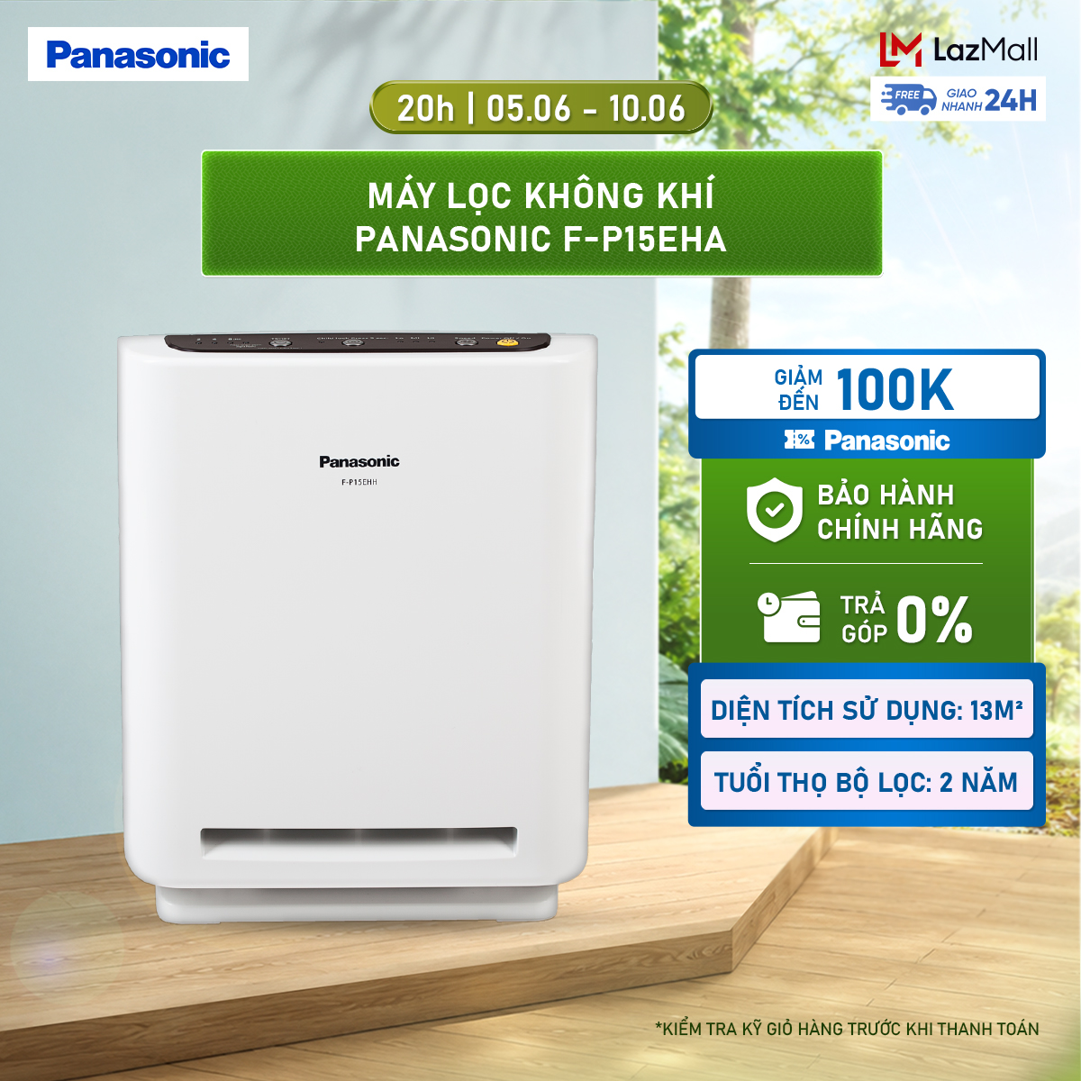 Máy lọc không khí Panasonic F-P15EHA - Bộ lọc HEPA - Hàng chính hãng