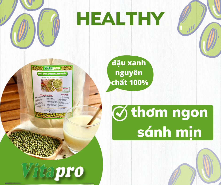 [Freeship]Bột đậu xanh nguyên chấp túi zip Làm 100% Từ Đậu Xanh Nguyên Chất Không Pha Tạp Chất Cung Cấp Hàm Lượng Dinh Dưỡng Cao Hỗ Trợ Hoạt Động Cả Ngày Dài - Ngũ Cốc Vitapro