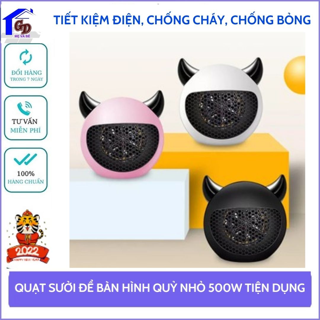 Quạt Sưởi, Quạt Sưởi Ấm Mùa Đông Mini Để Bàn Hình Quỷ Nhỏ 500W, Nhỏ Gọn, Tiện Dụng, Tiết Kiệm Điện Năng, Chống Cháy, Chống Bỏng, Chống Lật An Toàn Tuyệt Đối Cho Trẻ Nhỏ Và Người Già