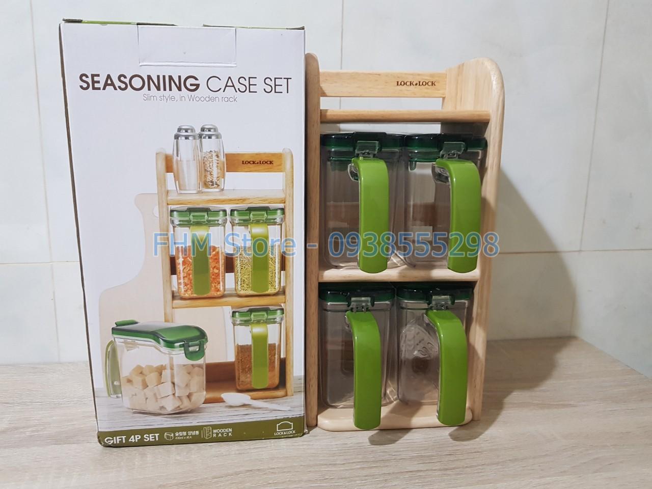 Bộ 4 hủ gia vị kèm kệ gỗ lock&lock hpl949s4