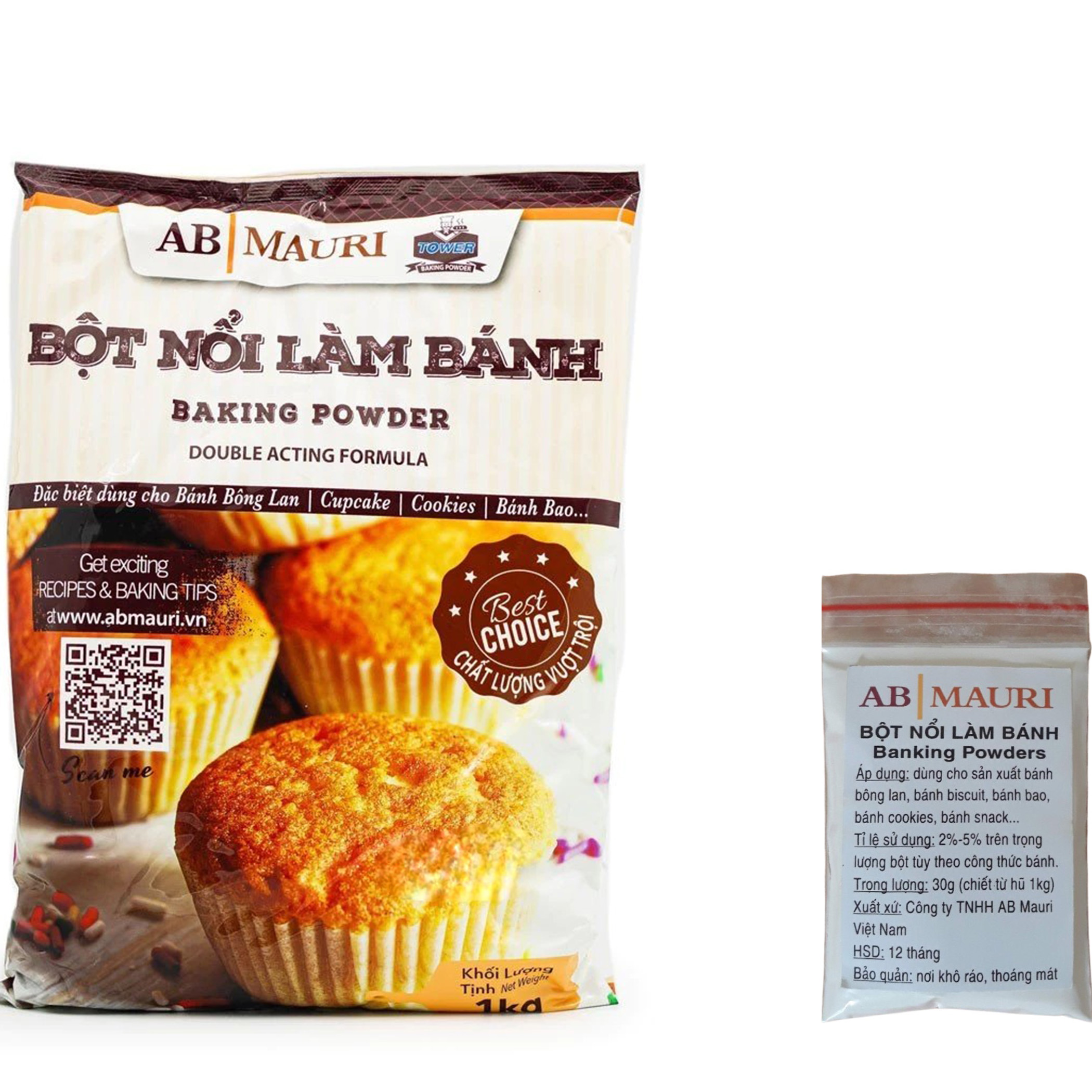 Bột nổi, bột nở, baking powder Mauri túi zip 30g, 100g dùng làm bánh Bông lan,Cupcake,Bánh bao,cookies ..