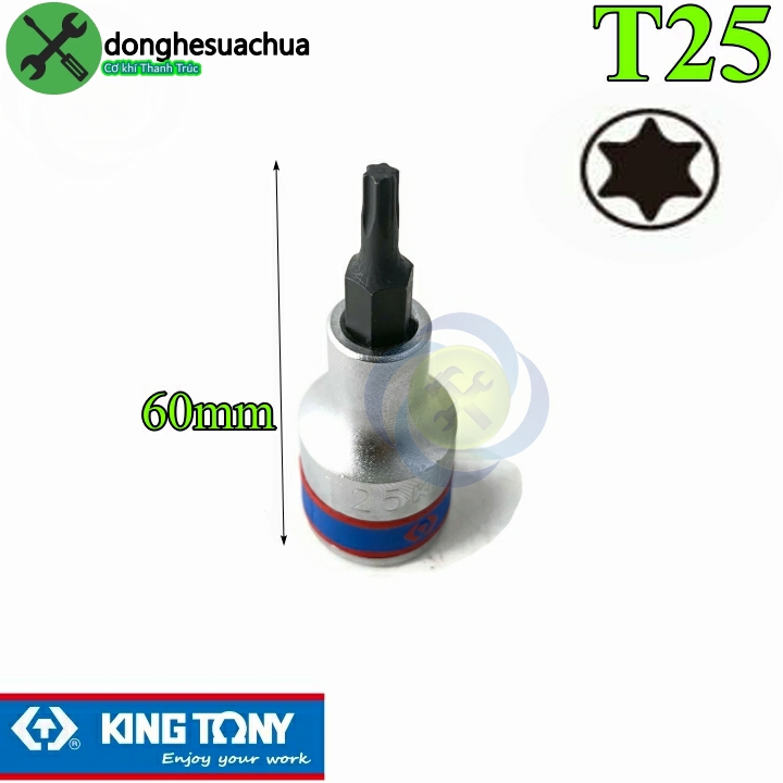 Đầu tuýp sao t25 1/2 kingtony 402325 dài 60mm trắng đen
