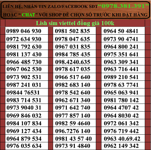 sim viettel số đẹp đồng giá 100k Lish 1, Sim chưa kích hoạt. Quý khách vui lòng đăng ký chính chủ và kích hoạt sim theo hướng dẫn của nhà bán hàng