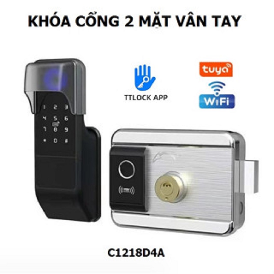 Khoá cửa vân tay 2 mặt chuyên cho cửa sắt kg-c1218d app tuya / ttlock