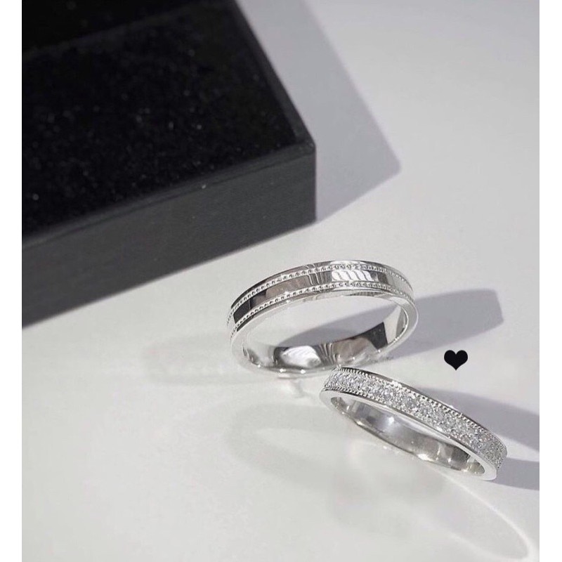 Nhẫn đôi bạc ta, nhẫn cặp, nhẫn cưới gắn đá nhỏ - Shop bạc BiBi cam kết bạc chuẩn, chất lượng, kèm bảo hành