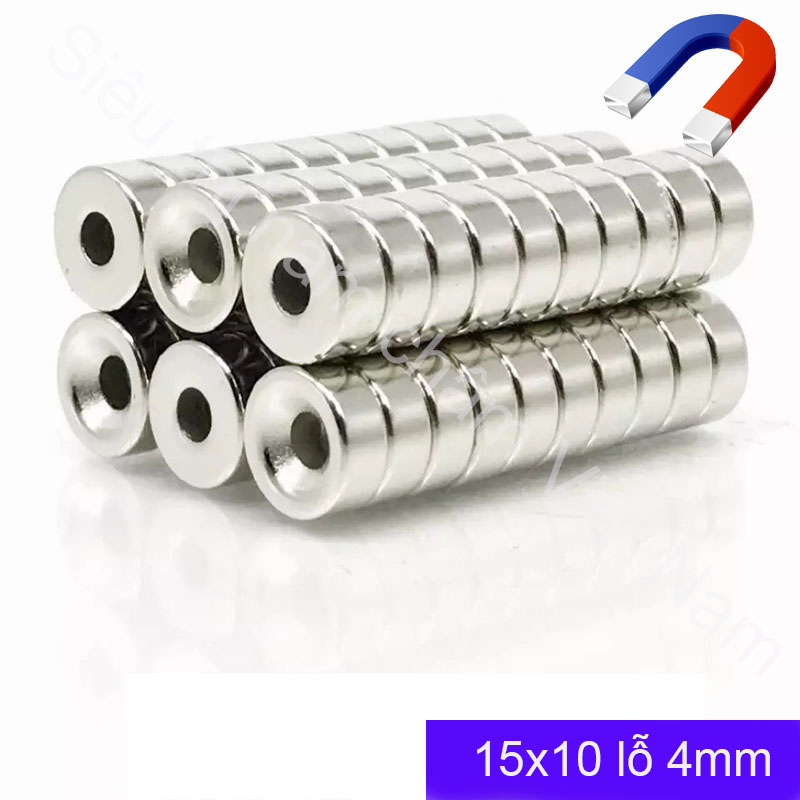 Nam châm viên tròn có lỗ bắt vít 15x10 lỗ 4mm, nam châm siêu mạnh tiện dụng