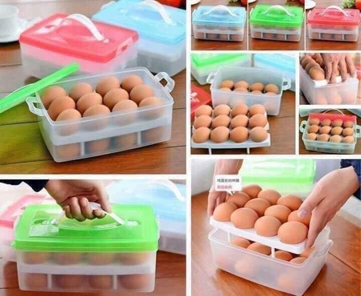Hộp Đựng Trứng -Hộp đựng trứng tiện dụng 2 tầng 24 ô, hộp đựng trứng, khay đựng trứng 24 quả, khay đựng trứng 2 tầng