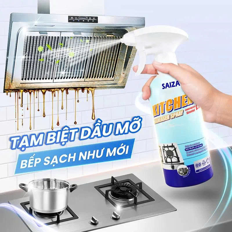 Xịt vệ sinh nhà bếp đa năng SAIZA tẩy vết bẩn dầu mỡ cứng đầu trên đáy nồi chảo máy hút mùi vi sóng