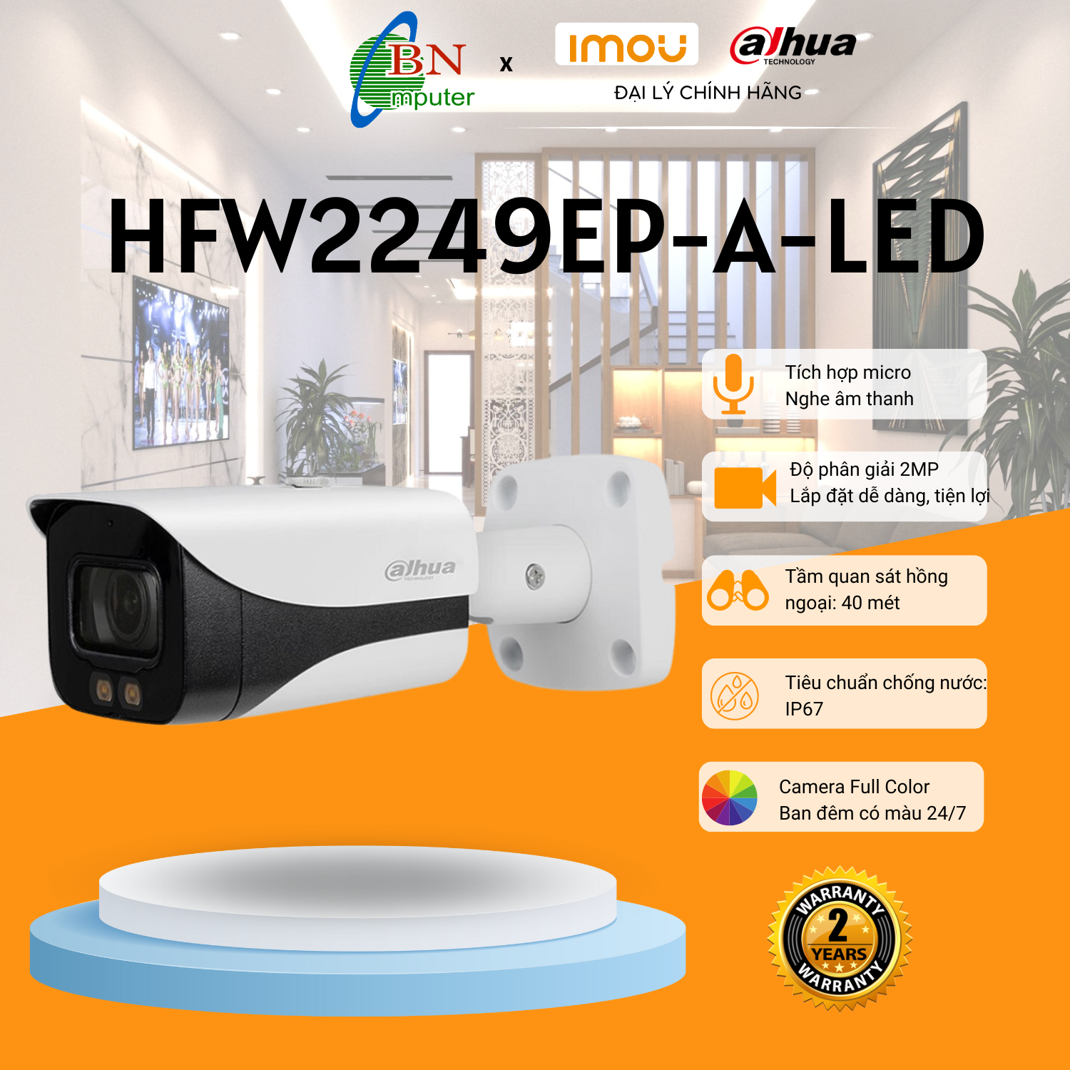Camera quan sát Dahua HFW 2249EP-A-Led có màu ban đêm trong điều kiện ánh sáng yếu