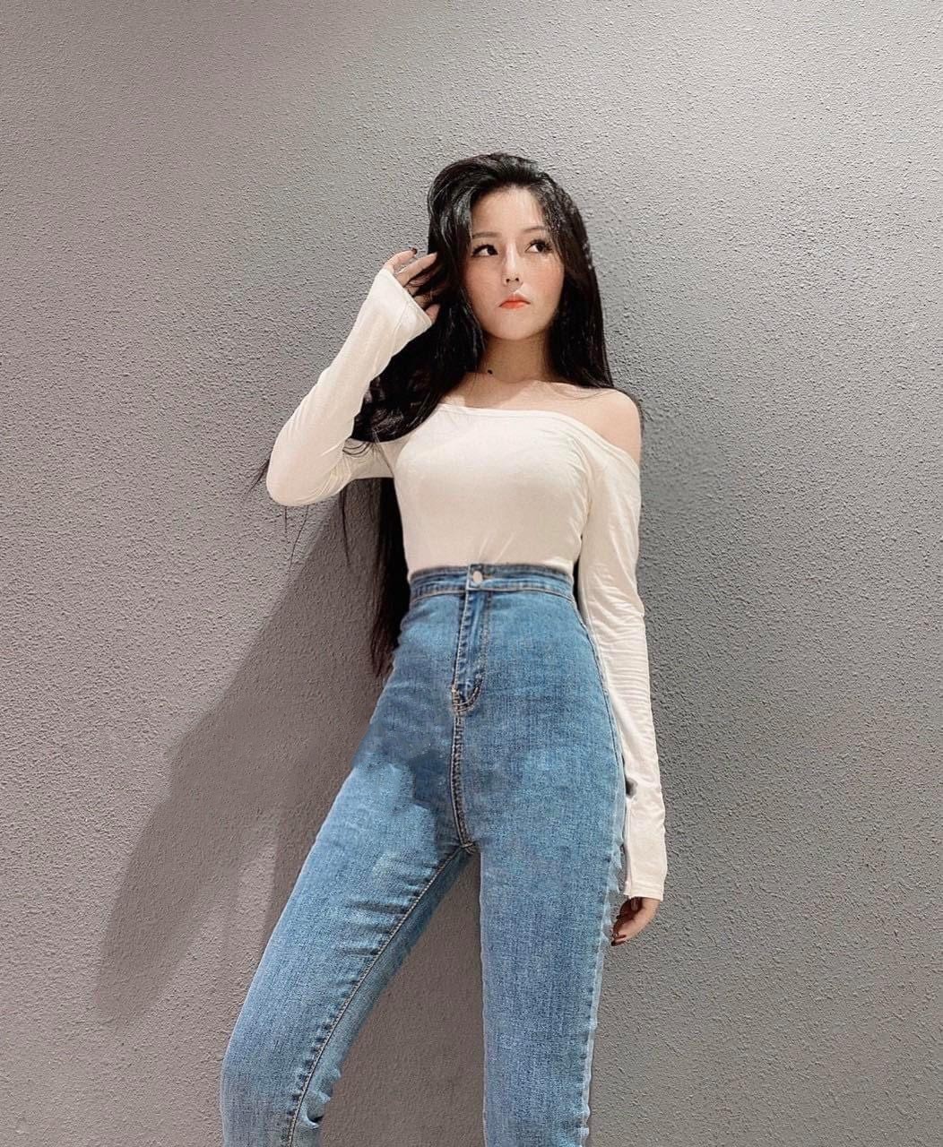 Quần jean nữ ĐAI TRƠN không đỉa  MÀU XANH NHẠT chất jean giãn siêu tôn giáng s-1