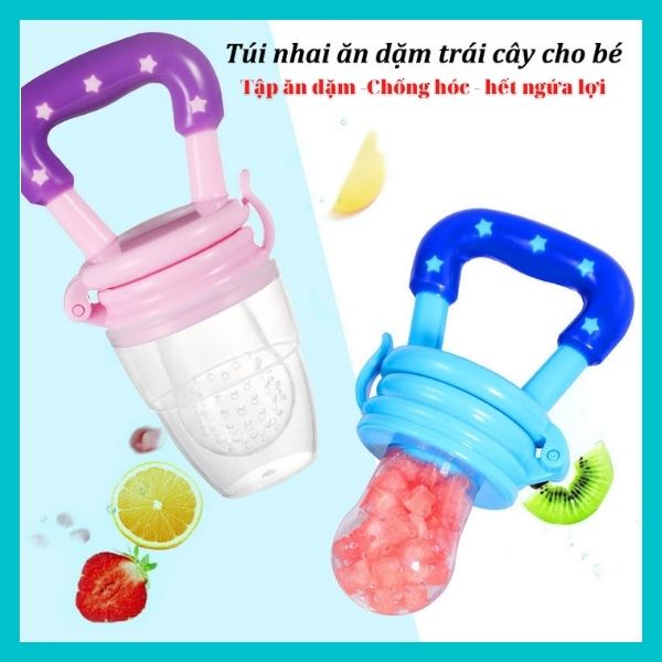 Túi nhai ăn dặm trái cây chống hóc an toàn cho bé, chất liệu nhựa PP và Silicone y tế cao cấp, an toàn. - Mẹ bé Soko