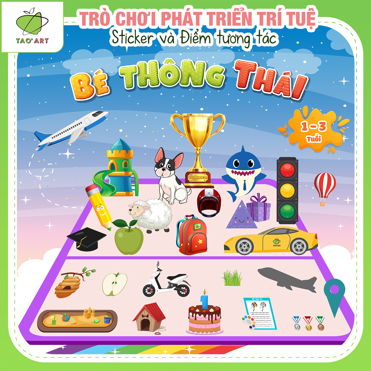 Đồ chơi thông minh TAOART sách bóc dán Montessori cho bé từ 1 đến 3 tuổi nhiều chủ đề - TA0001