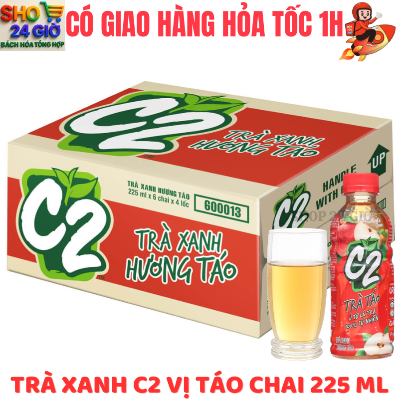 [ CHỈ GIAO CHO ĐƠN HỎA TỐC Ở HCM ] Trà Xanh C2 Vị Táo Thùng 24 Chai 225Ml