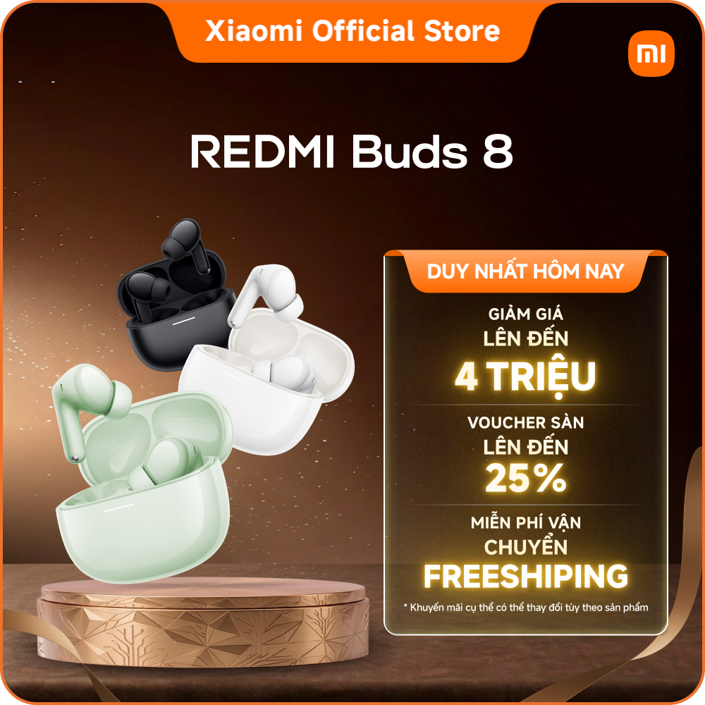 Tai nghe bluetooth Xiaomi REDMI Buds 8 | Khử ồn băng tần rộng lên đến 4kHz | Khả năng chống ồn chủ động thông minh (ANC) lên đến 50dB cho không gian tĩnh lặng thực sự | Thời lượng pin lên đến 44 giờ
