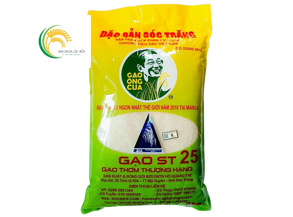 Gạo túi 5kg ST25 chính hiệu kỹ sư Hồ Quang Cua [Gạo ngon nhất thế giới] Cơm thơm - Dai - Ngọt - Ngon tuyệt vời