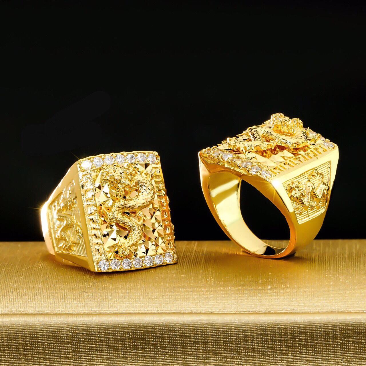 Nhẫn Nam Chạm Rồng Mạ Vàng 18K - Kim TIền Jewelry - Titanium Ý Cao ...
