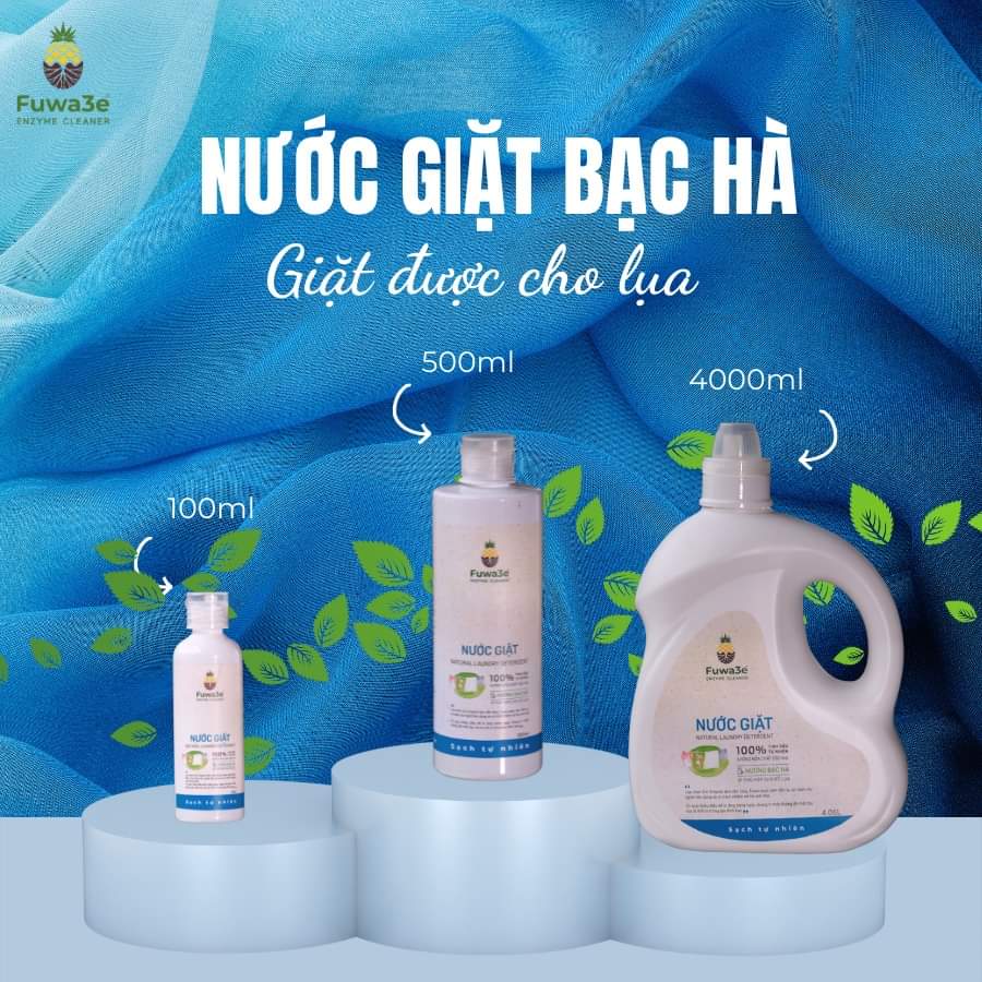 Nước giặt bạc hà, nước giặt sinh học, nước giặt cho lụa, gấm Fuwa3E - Can 4L ,