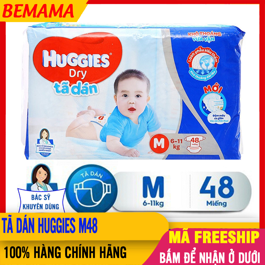 [Mẫu mới Tràm Trà] Tã Dán Huggies Size M 46 MIẾNG, Cho Bé 6 - 11kg, Siêu Thấm, Bỉm Huggies, Bỉm Dán Sơ Sinh, Tả Dán Huggies, Bim/Ta Cho Bé BEMAMA - 8935107202205