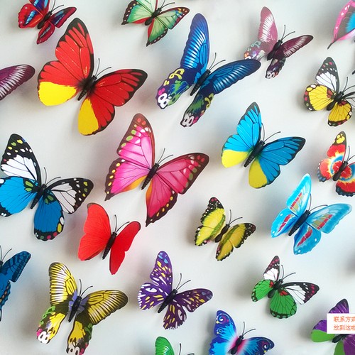 Set 12 bướm gắn tủ lạnh sẵn nam châm dùng để trang trí tủ lạnh, tiệm nail, dán tường...