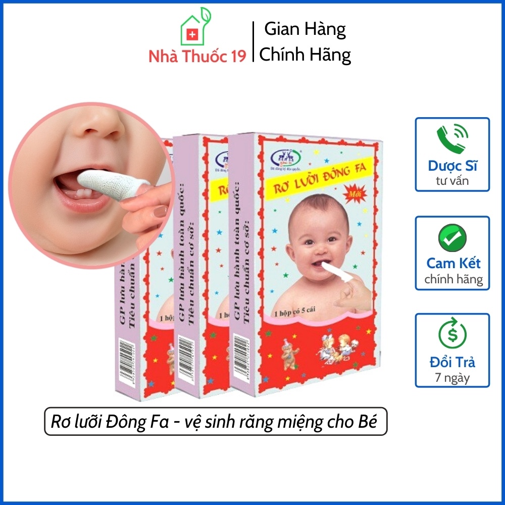 Gạc rơ lưỡi Đông Fa vệ sinh răng miệng cho bé Rơ lưỡi Đông Fa 3 con nai (Hộp 5 chiếc tiệt trùng)