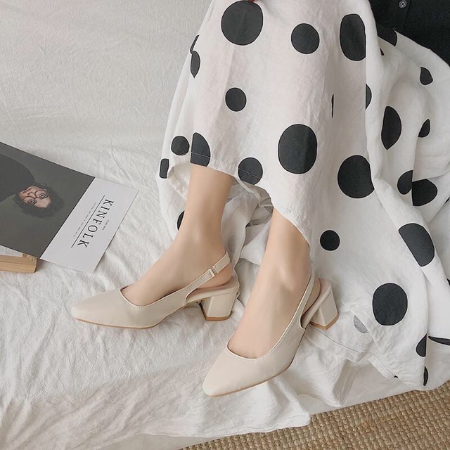 Giày cao gót lhmtc8 mũi nhọn hở gót thời trang cao 5cm hot trend