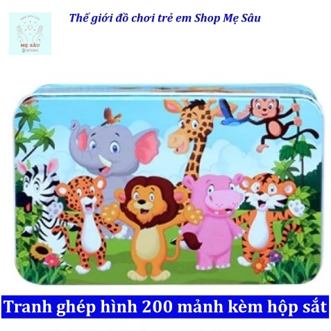 Tranh Ghép Hình 200 Mảnh Ghép Hộp Sắt, đồ chơi ghép hình thông minh ghép hình gỗ 200 miếng có hộp thiếc đi kèm, Đồ chơi ghép hình 200 mảnh bằng gỗ nhiều chủ đề kèm hộp sắt tiện lợi cho bé trai bé gái Shop Mẹ Sâu