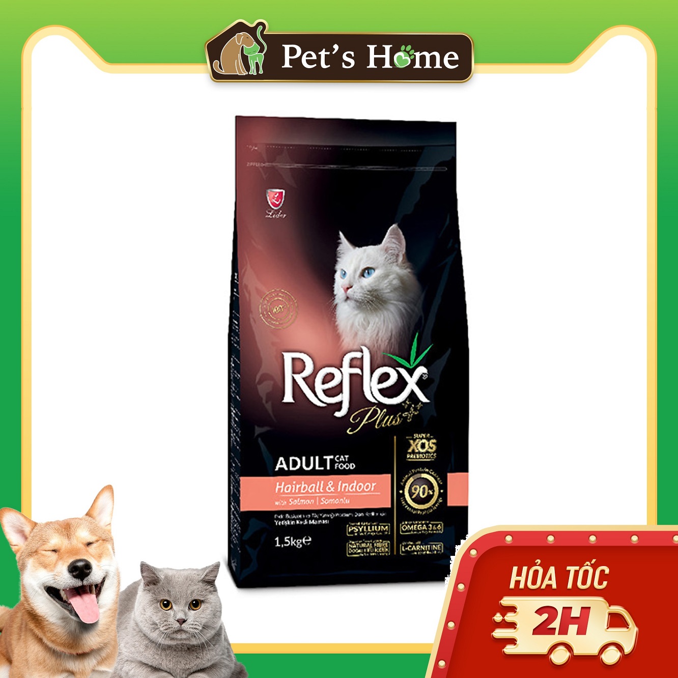 Hạt Reflex Plus Adult Cat Hairball & Indoor Salmon 1,5kg