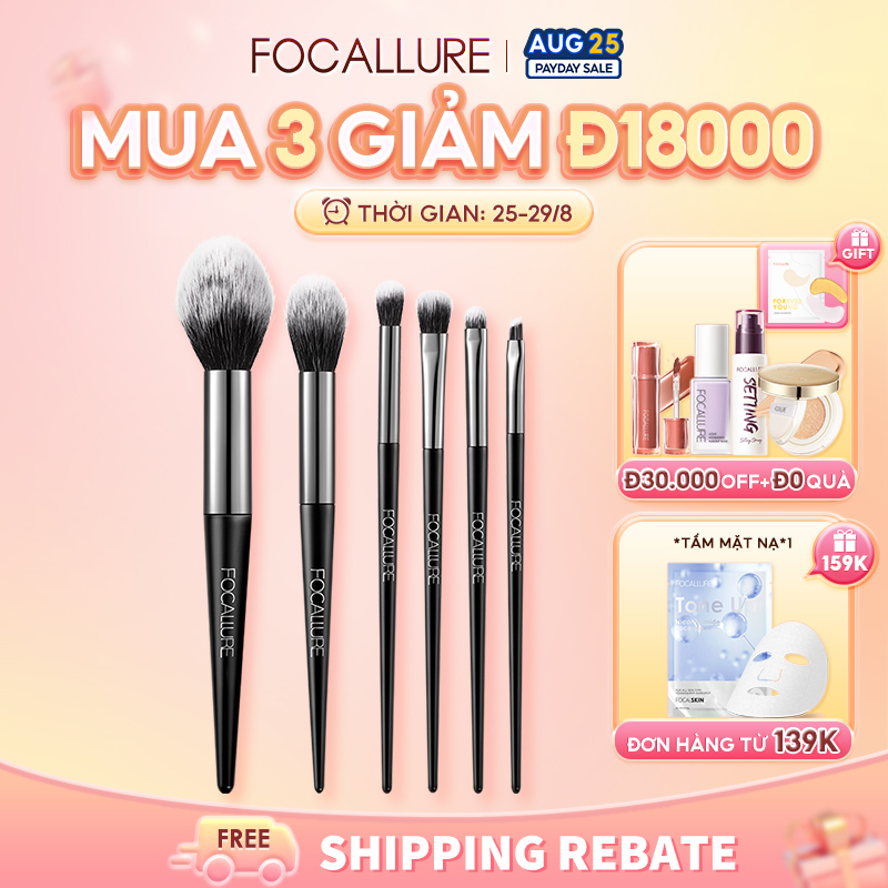 Bộ 6 cây cọ trang điểm FOCALLURE chuyên nghiệp tiện dụng với đầu lông tơ mềm mịn bám dính tốt - INTL