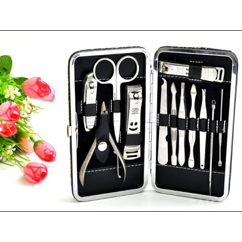 Bộ Kìm Da 12 Món Inox Cao Cấp - Hôp Đựng Sang Trọng - Nhỏ Gọn Tiện Dụng - Kìm Bấm Móng Tay + Kìm Móng Chân Loại To + Bộ Dụng Cụ Cắt Tỉa Móng Tay 12 Chi Tiết - Thép Chất Lượng Cao - Phụ Kiện Làm Móng