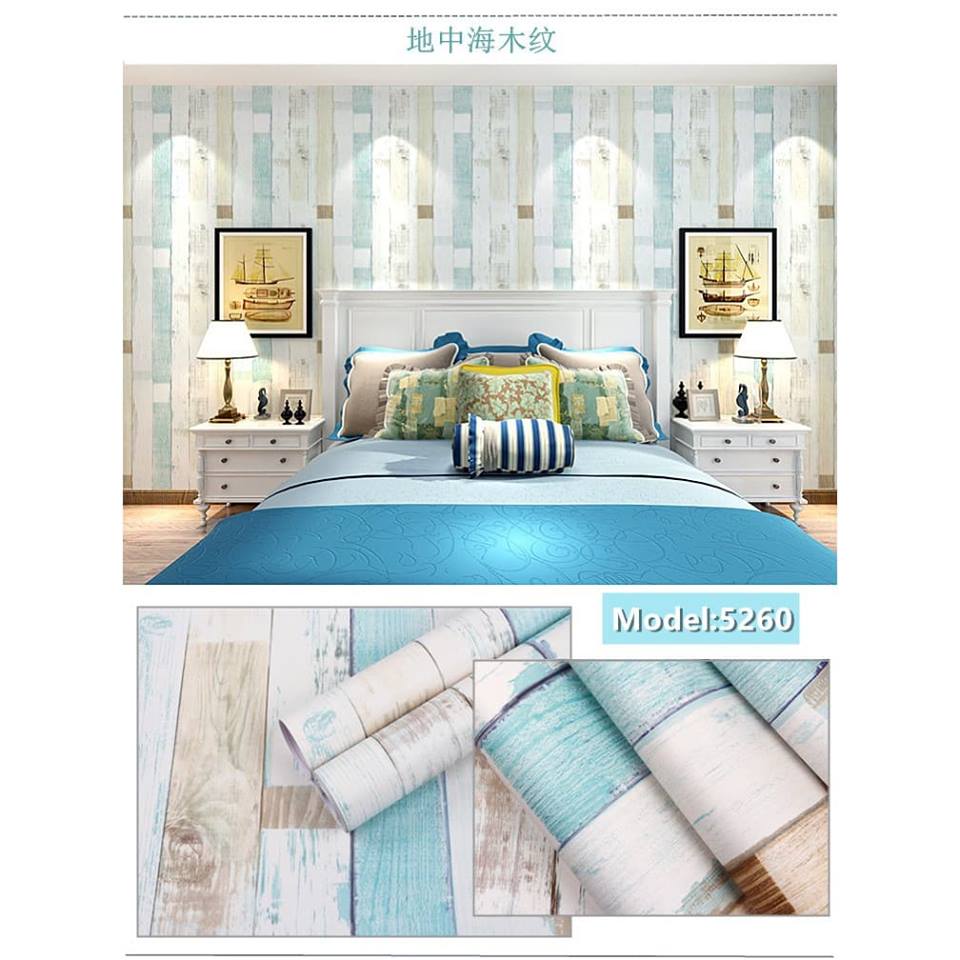 Giấy dán tường giả gỗ sọc nhiều màu ( cuộn 10m khổ rộng 45cm, có sẵn keo)