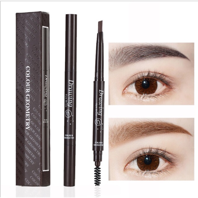 [HCM]Chì kẻ mày lâu trôi 2 đầu Drawing Color Geometry kèm cọ chải, Chì kẻ lông mày nội địa Trung tạo dáng lông mày tự nhiên