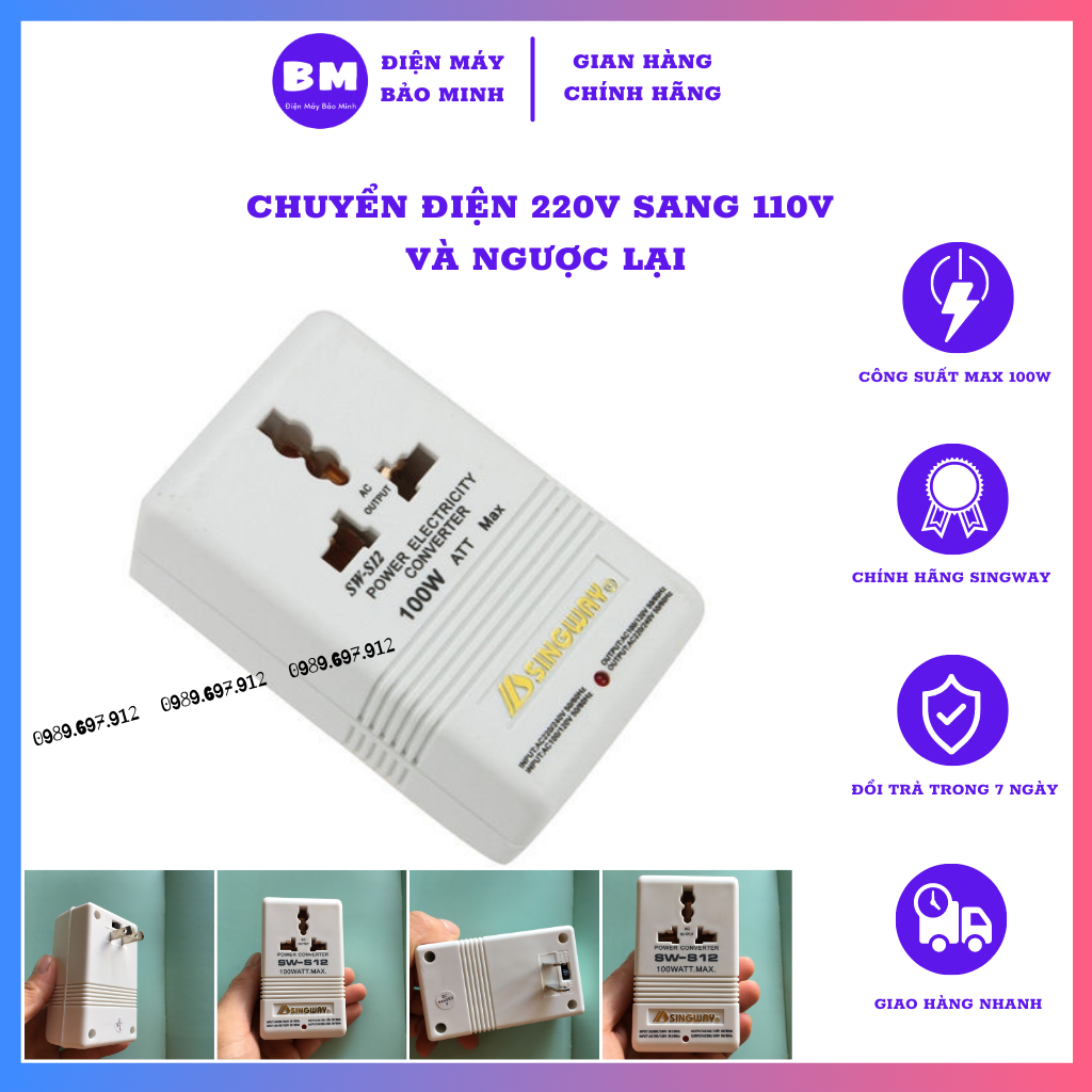 Cục đổi nguồn 220v 100v singway 100w biến áp 220v ra 110v | cục chuyển điện 220v sang 110v dùng cho thiết bị điện công suất nhỏ nhật