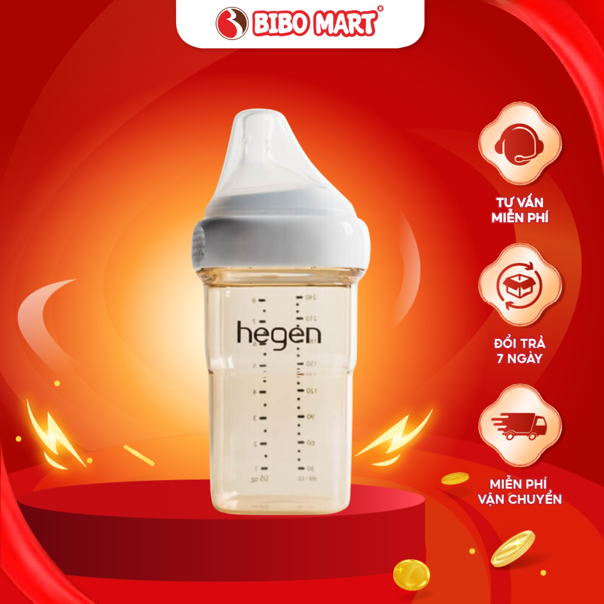 Bình Sữa Cho Bé Hegen Dung Tích 240ml Màu Nâu Dành Cho Bé 3-6 Tháng Hàng Chính Hãng - Bibo Mart