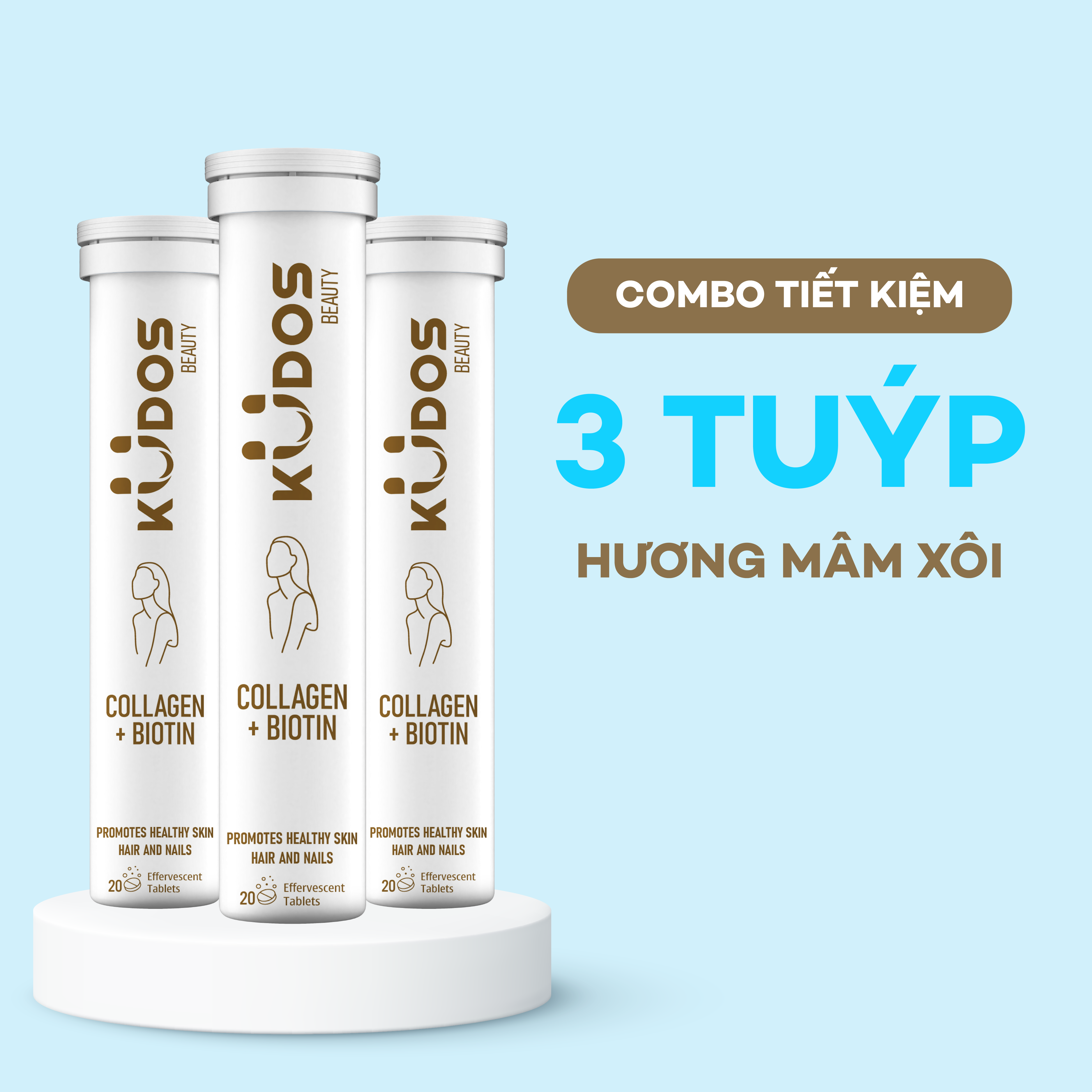 [QUÀ TẶNG KHÔNG BÁN] Combo 3 Tuýp Thực phẩm bảo vệ sức khỏe KUDOS BEAUTY COLLAGEN + BIOTIN (20 viên/tuýp)