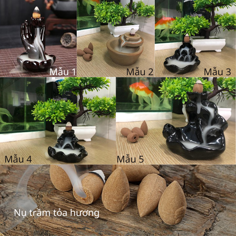 Thác khói trầm hương MẪU 1, thác khói tỏa ngược tặng 10 nụ trầm