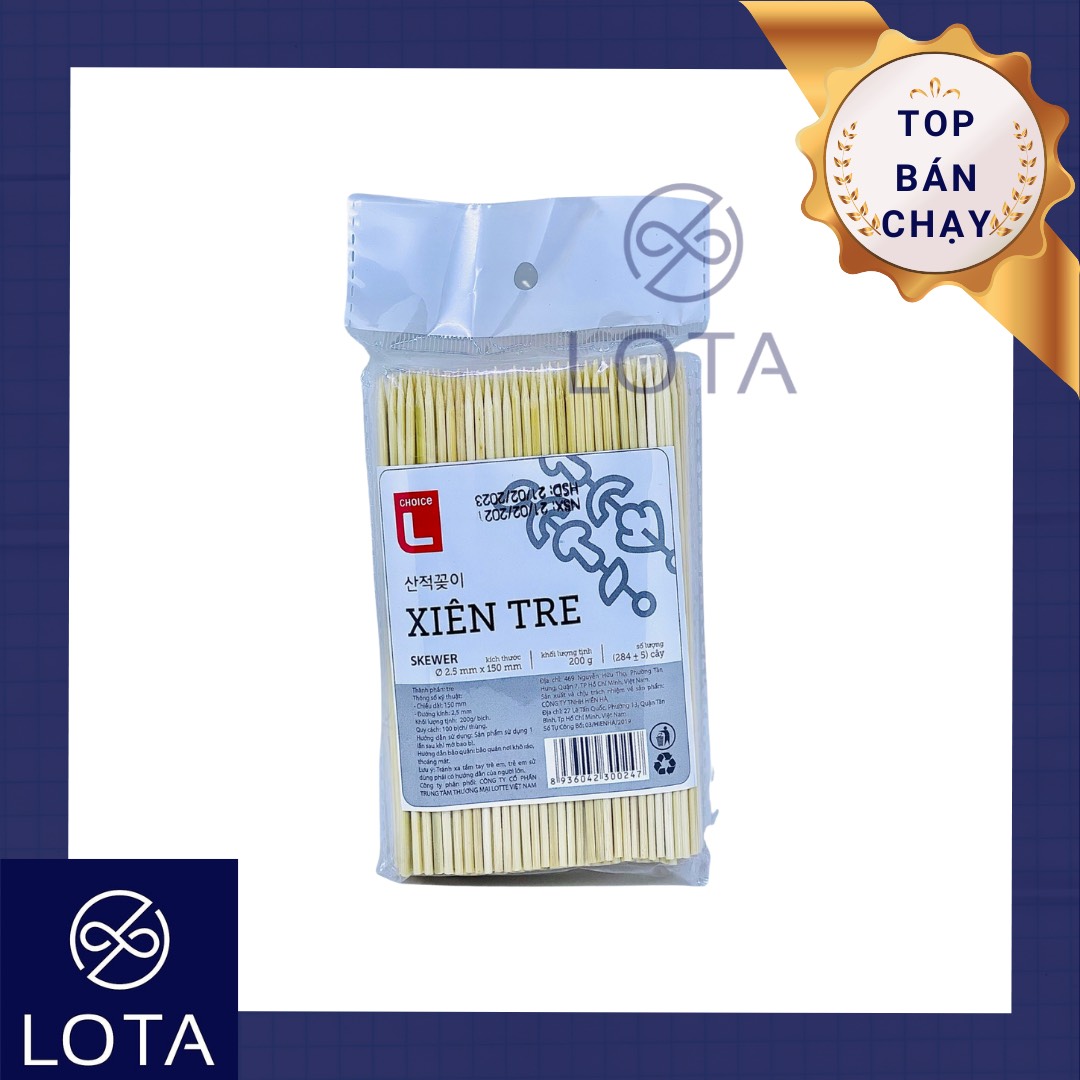 XIÊN TRE 200G 2.5X150MM, 285 cây xiên chiên nướng thịt cá viên, thanh tre xiêng đồ nướng, bịch tăm lớn xuyên thịt, cây tre xiên