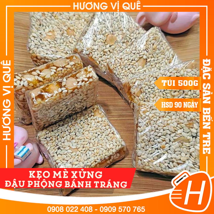 Kẹo mè xửng đậu phộng bánh tráng - túi 500g - đặc sản bến tre