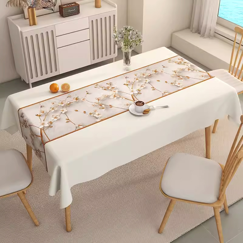 Khăn Trải Bàn Nhựa PVC Cao Cấp - Chống Thấm Nước - Họa Tiết Đơn Giản Tinh Tế - Trang Trí Bàn ăn - Khăn Trải Pincic - 120x170 - 140x220 - 140x180 - Màu Trắng, Kem , Xám