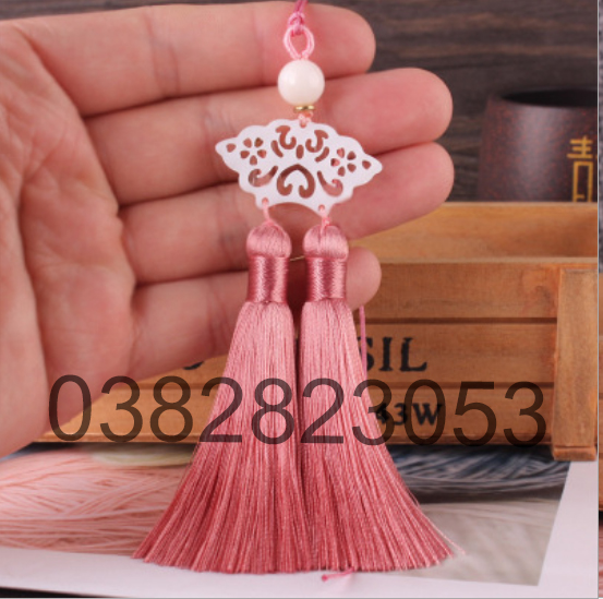 Ngọc Bội Cổ Trang Hình Quạt 2 Dây Tua Rua Nhiều Màu