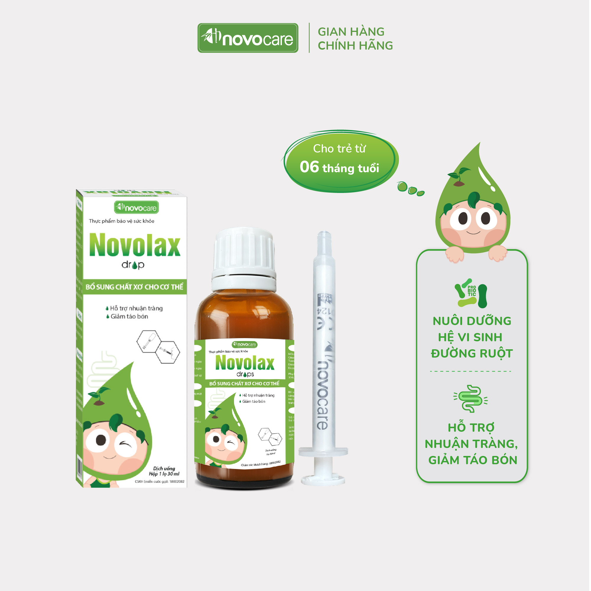 Bổ sung chất xơ Novolax Drops chất xơ hòa tan giảm táo bón chuyên biệt cho trẻ từ 6 tháng tuổi