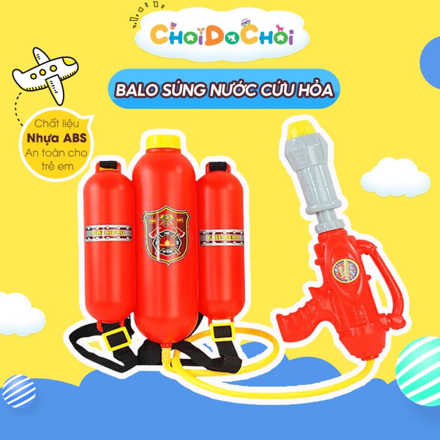 Đồ chơi balo phun nước bé tập làm lính cứu hỏa, đồ chơi vận động cho bé từ 2 tuổi