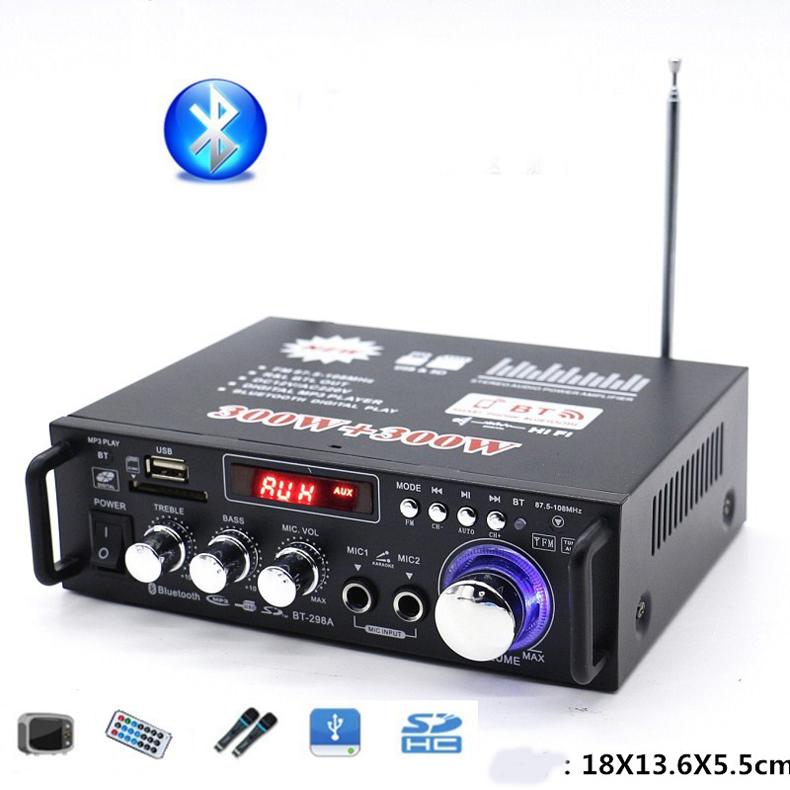 Bộ ampli mini blutooth sử dụng nguồn ac 220v hoặc dc 12v tích hợp 2 cổng mic