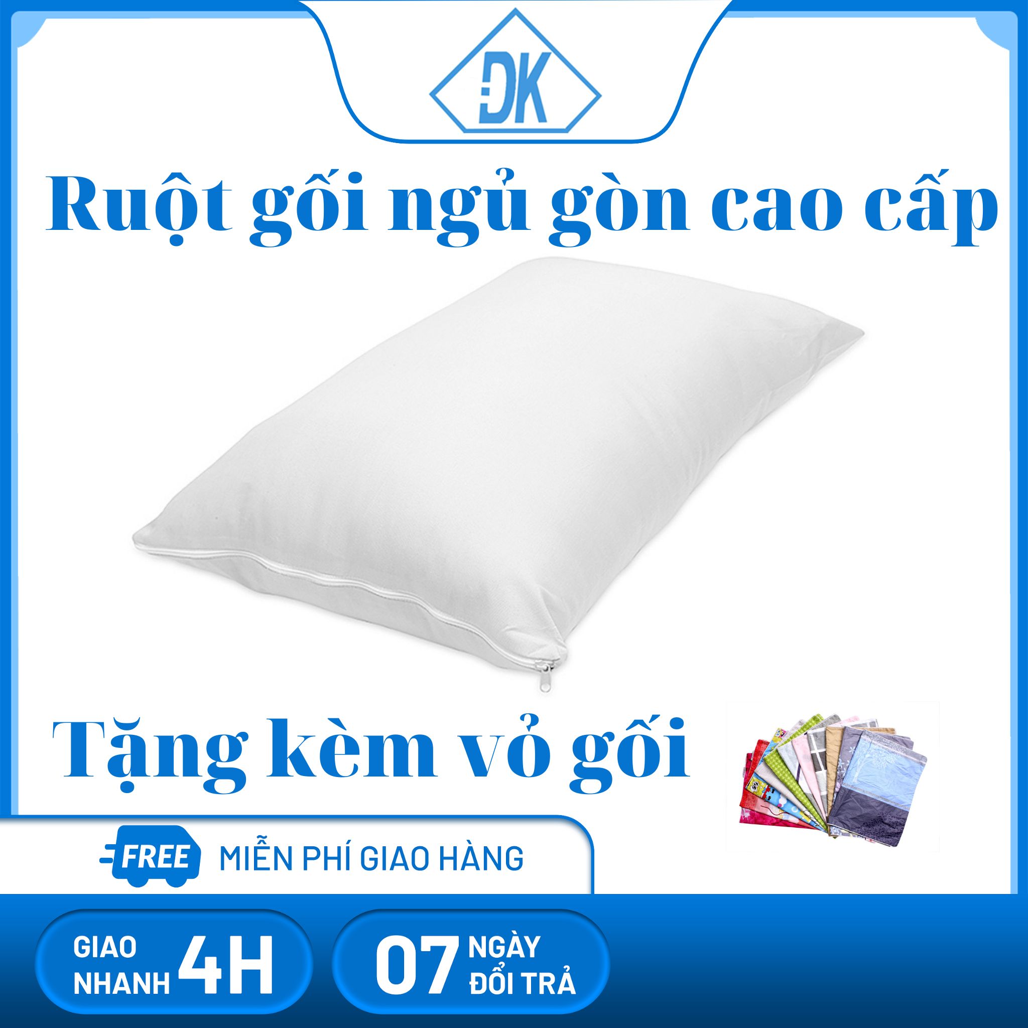 Ruột gối ngủ bằng 100% gòn đàn hồi, có kèm vỏ gối, được ép hơi khi đóng gói size 35x50cm - Đăng Khoa 79 - Gối hơi - ruột gối - gối nằm