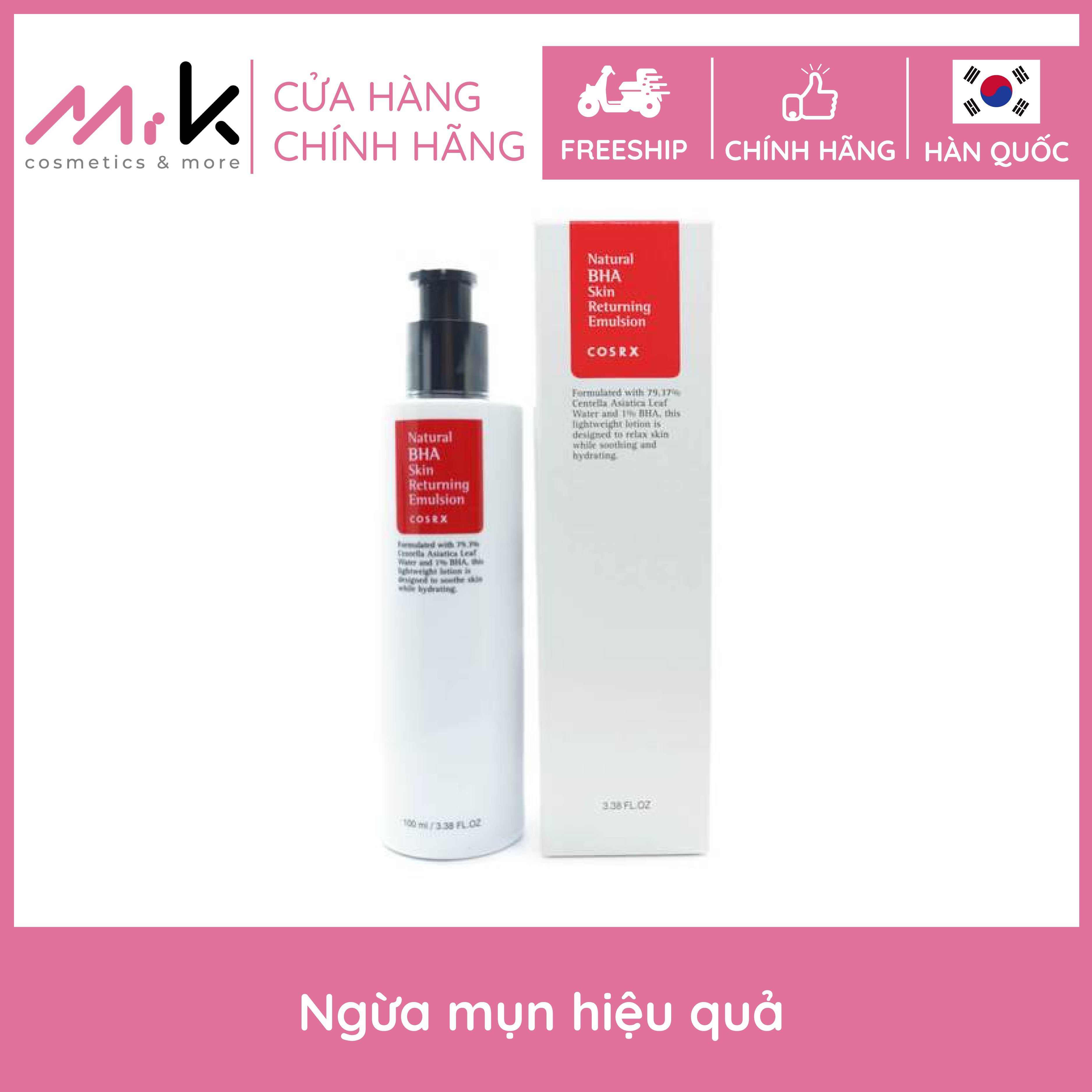 Sữa dưỡng dành cho da mụn COSRX Natural BHA Skin Returning Emulsion chính hãng Hàn Quốc dưỡng ẩm, loại bỏ bã nhờn cho da