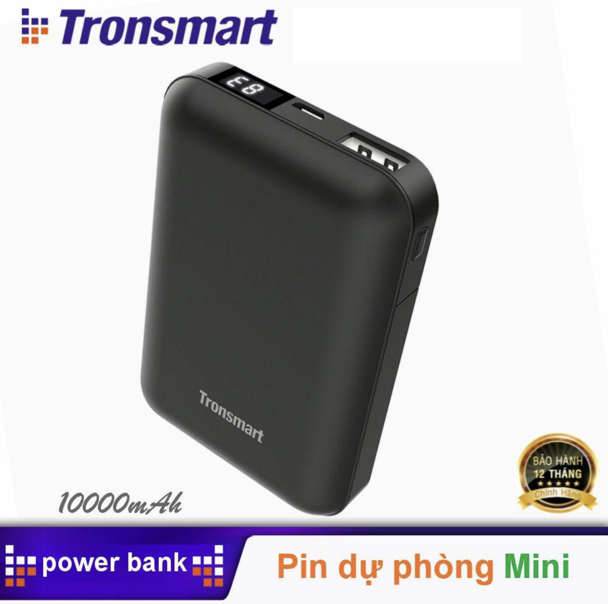(BẢO HÀNH 12 THÁNG) Pin sạc dự phòng mini  Tronsmart PB10 cỡ nhỏ 10000mAh có đèn LED chỉ báo dùng cho điện thoại máy tính bảng Tronsmart PB10 TM-341985 - Hãng phân phối
